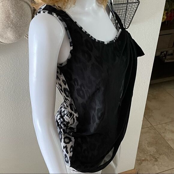 Event Leopard Chiffon Overlay Tank Top Sz Small - Picture 10 of 11